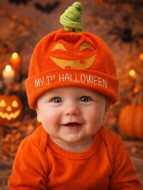 Baby Essentials “My 1st Halloween” Pumpkin Hat 0–6 Months Like New 🎃